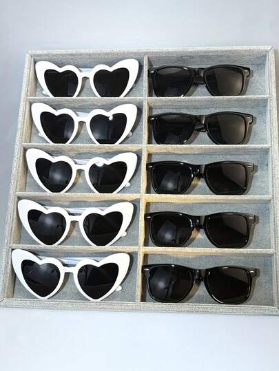 10 Pairs Of Heart-Shaped Fashionable Glasses, Perfect As Neutral Fashion Accessories For Parties, Weddings, Christmas And New Year Photography, White Framed Black Lenses, Fashionable Glasses, Wedding Decoration Glasses, Wedding Gifts, Bridesmaids And Groomsmen Accessories