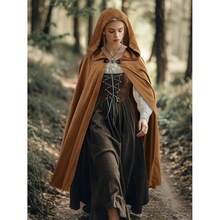 Medieval Hooded Renaissance Cape Vintage With Hood Men And Women Halloween Cosplay - 棕色 - 查看 6