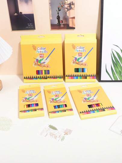 Set de lápices de colores de 12/18/24/36/48 colores en caja de papel negro brillante, Body hexagonal del lápiz con diseño creativo para una escritura cómoda, lápices de colores de combinación multicolor, herramientas esenciales para dibujar