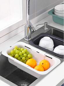 Cesta de drenaje telescópica para fregadero, rejilla de drenaje de doble capa de gran capacidad que se puede colgar en la cocina, cesta de almacenamiento multifuncional para tazones y palillos, cesta para lavar verduras