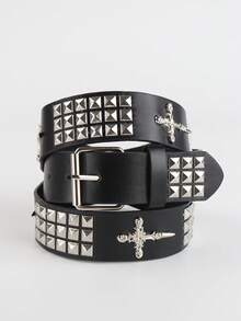 这款男士纯色朋克风交叉腰带饰有水钻和亮片，摇滚风格十足，男女皆宜，适合夏季休闲穿着、户外活动或青少年度假旅行。它也可以作为万圣节礼物、毕业礼物、生日配饰或日常佩戴。 - 黑色 - 查看 7