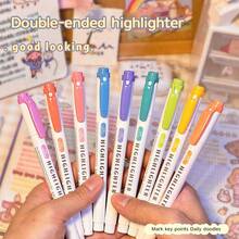 5色荧光笔套装，双头设计，一头为斜头，一头为细头，适用于涂色、划线、高亮、记日记、学校和办公室使用。 - 彩色 - 查看 3