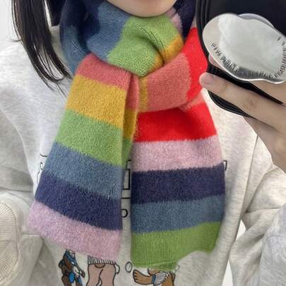 1 Pc Autumn And Winter Colorful Striped Scarf, Fairy Tale Forest Series Neck Warmer, Soft And Elastic, Fruit Color Scheme, Suitable For Both Men And Women, Warm And Versatile, Suitable For Outdoor Hiking, Cycling, Skiing, Traveling, And Leisure Wear