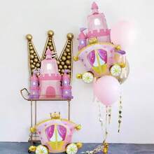 1 pieza Globo de princesa con castillo lindo, decoración con tema rosa para fiesta de cumpleaños, globo para fiesta individual, artículos de decoración para cumpleaños de princesa - Multicolor - Ver 8