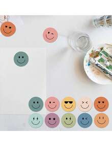 1200pcs (10 Sheets)/Set Happy Smiling Face Self-Adhesive Graffiti Stickers, Round Colorful Reward Labels, 10 Styles Happy Smiling Face PVC Waterproof Stickers - Multicolor - View 5