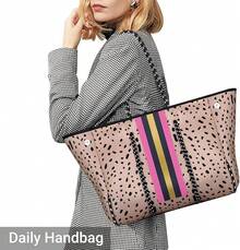 Large Multipurpose Neoprene Beach Tote Bag With Inner Pocket Women/Pool - A7棕色豹紋升級版 - 查看 3