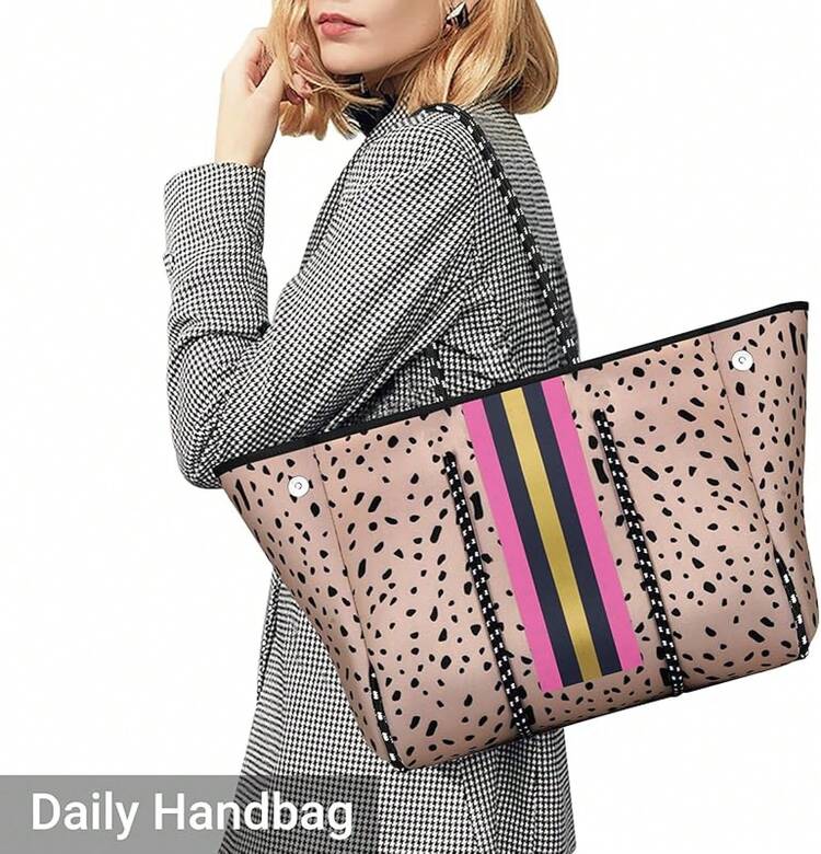 Large Multipurpose Neoprene Beach Tote Bag With Inner Pocket Women/Pool - A7-brown Leopard-upgraded - View 3