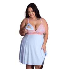 Kit Camisola Amamentação Longa e Curta com Robe Longo Plus Size Pós Parto Gestante Confortável - Azul - Visão 5