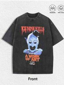 Men's Distressed Casual   GHOST    Cartoon Print Crew Neck Short Sleeve T-Shirt - Negro - Ver 2