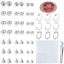 Fake Piercings Fake Eyebrow Ring Fake Lip Labret Studs Replacement Balls Spike With 100Pcs Sticker Non-Piercing Nose Rings Hoop Body Jewelry Fake Skin Piercing 3MM 4MM 5MM(Silver){Inchcolor_nameinch:InchSiverSetinch} - 銀集 - 查看 1