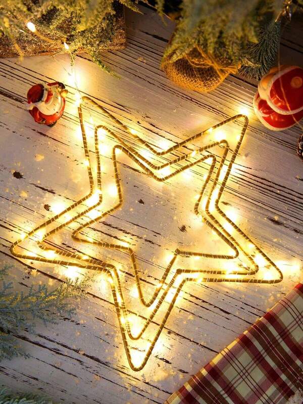 Une lampe romantique en anneau de fer doré à cinq branches en fil de cuivre, alimentée par piles sèches, lampe en fil de cuivre à LED, décoration d'intérieur et d'extérieur, lampe de décoration pour fête, Halloween, corridor, pavillon, fenêtre, chambre, salon, mariage, anniversaire, cérémonie de la majorité. Décorations d'Halloween, décorations de Noël, décoration de Noël