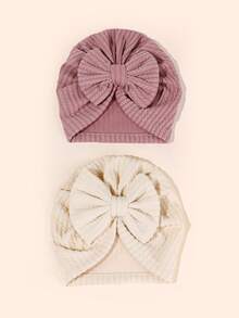 四季新生儿头带帽带蝴蝶结装饰，0-6 个月婴儿针织提花帽 - 彩色 - 查看 26