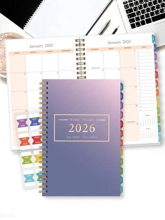 2026 Academic Year Weekly/Monthly Planner Calendar, January To December, A5 Minimalist Monthly/Daily Planner Notebook With Contacts, Monthly Tabs, Notes And Inner Pocket, Back To School Supplies, Office Desk Accessories, 2026 New Year Gift
