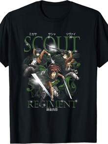 Retro Smokey Scout Regiment Group AOT Anime T-Shirt - Black - View 1