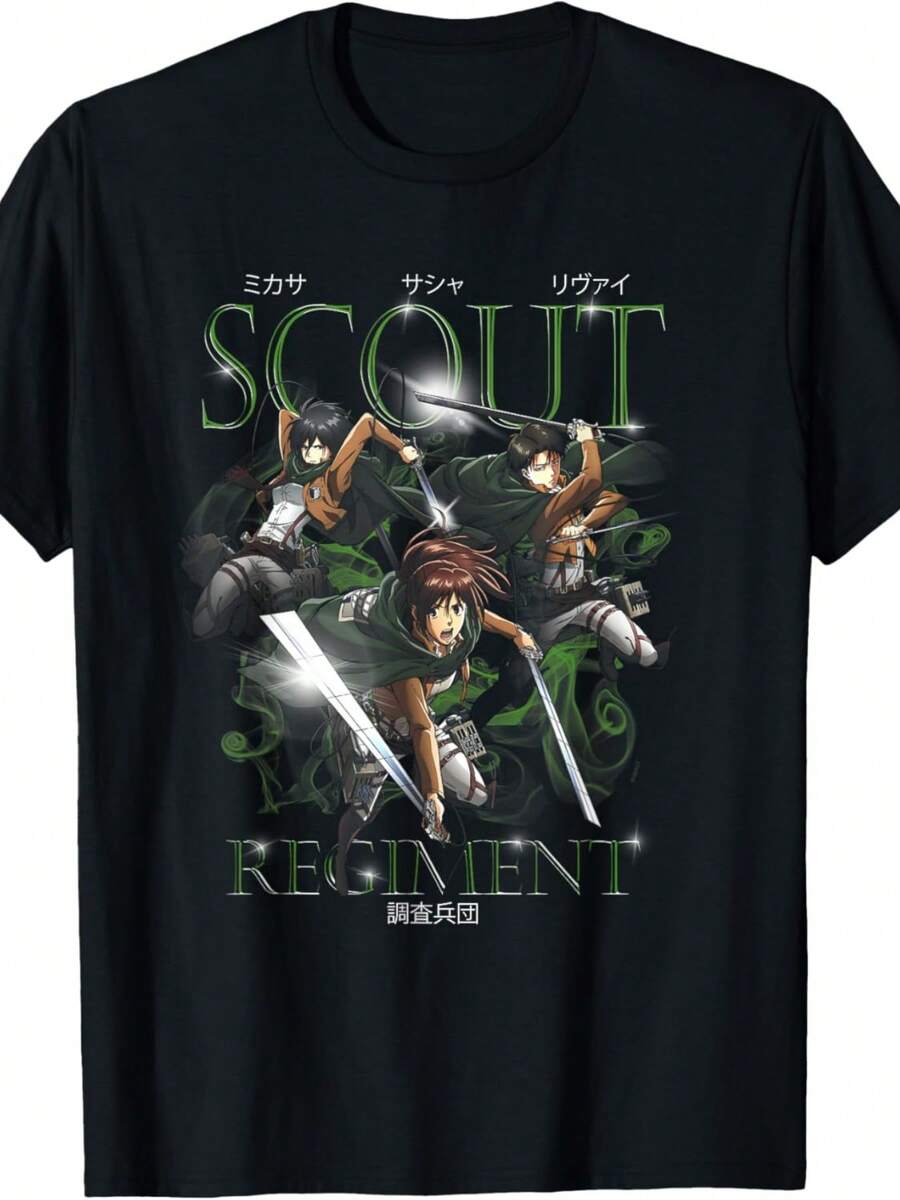 Retro Smokey Scout Regiment Group AOT Anime T-Shirt - Black - View 1