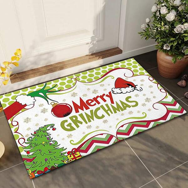 1pc  Green Monster Christmas Indoor And Outdoor Floor Mat, Non-Slip Welcome Mat - Machine Washable, Suitable For Bedroom Living Room Bathroom Kitchen Entry Hallway Front Door Carpet,Christmas Decor, Christmas Decorations