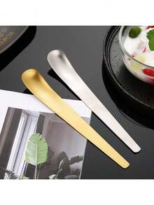 Stainless Steel Spoon, Long Handle Mixing Spoon, Flat Head Spoon For Eating, Dessert, Cake, Ice Cream - Multicolor - View 2