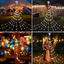 1, USB Powered, With Star Shaped Top Cover, Flashing Pentagram Waterfall Light, 8-Mode LED Light For Holiday Christmas Tree Decoration, Used For Holiday Gifts, Christmas Tree Decoration, Indoor Landscape, Background, Garden, Parties, Weddings, Dances, Carnival Activities, Full Of Vitality Lighting Decoration - Multicolor - View 13