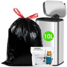 Sac poubelle noir 20L avec fermeture éclair, petit sac poubelle résistant à la déchirure, 60 sacs poubelle pour les toilettes, la cuisine, la salle de bain, le bureau et la chambre