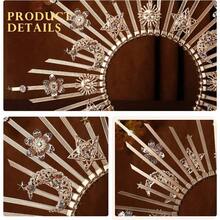 YP Sunburst Spike Sun Crown - Moon Star Greek Godd Sier Halo Headband With Tassel Virgin Mary Headpiece For Women - BWhite - 查看 7