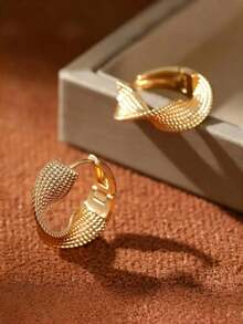 Vintage Textured Hoop Earrings For Women Gold Tone Twisted Mesh Wave Ear Rings Retro Fish Scale Pattern Geometric Small Statement Party Jewelry Gift - Gold Twist Earrings - View 6