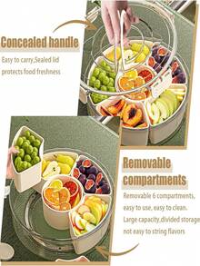 6-Grid Rotatable Small Storage Box, Kitchen Spice Compartment Box, Fruit & Seasoning Sealed Fresh-Keeping Box With Handle - Transparent White - View 3