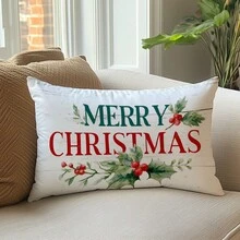1 pièce Housse de coussin de bénédiction de Noël minimaliste, Joyeux Noël, imprimée sur un côté en velours pêche doux, 30*50cm/40*60cm, pour décoration de canapé moderne d'intérieur, décoration de fête, cadeau - Multicolore - Voir 9