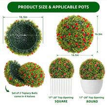 Meiyiu Artificial Topiary Balls For Home Decor, Large Hanging Topiary Balls For Indoor Outdoor Decor Wedding Housewarming,With Flowers - Red-16.5 Inch-2 Pack - View 2