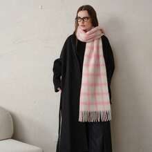 Wool Plaid Scarf For Women, Enlarged Soft And Simple Pink Plaid Scarf For Autumn And Winter - 粉色 - 查看 4