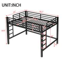 FUNIDEE Queen Size Metal Loft Bed With Easy Climbing Dual-Side Ladders, Metal Loft Bed Frame With Guardrails, Bed Frame For Bedroom - 黑色 - 查看 3