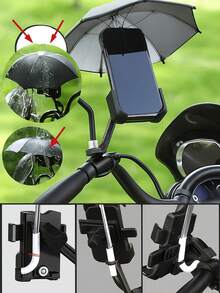 Motorcycle Cell Phone Mount With Mini Waterproof Umbrella. Complete Protection From Sun And Rain, Compatible With All Types Of Phones. - Black - View 6