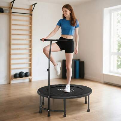 SOOZIER 39" Mini Exercise Trampoline Indoor Fitness Rebounder W/ Adjustable T-Bar Black