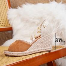 Women's Fashionable Casual Vacation Woven Wedge Sandals - Brown - View 14