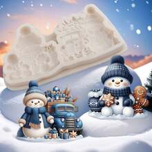 قالب سيليكون على شكل رنة وآدم الثلج، مستخدم لصنع الكيك والحلويات والبسكويت والصابون والسكر والبودنج والشوكولاتة والحلوى الصلبة والشموع، مناسب لصناعة الشموع