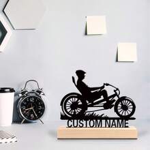 Fashion Personalized Custom Motorcycle Silhouette Custom Biker & Car & Halloween Pumpkin Metal Art With Wooden Base Tabletop Decoration Unique Personalized Gift For Men - Perfect For Home, Office, Cafe Decor - Ideal For Valentine's Day, Christmas, New Year, Thanksgiving Home Decor And Accessories Halloween Decorations Christmas Gifts,Souvenirs,Reusable,Adorable,High-Quality,Elegant Living,Artful Living