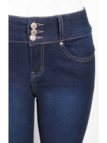 Women's Colombian Skinny Jeans - 深色水洗藍 - 查看 4