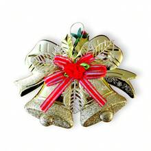 6/12/24 Colgante Campanas navideñas doradas con moño rojo decorativo y brillo, adorno para puerta, chimenea o pared, decoración navideña elegante y festiva para el hogar colgante para interiores y exteriores, ideal para realzar tu ambiente navideño, adorno festivo para casa, oficina o árbol de Navidad - 24Pcs - Ver 2
