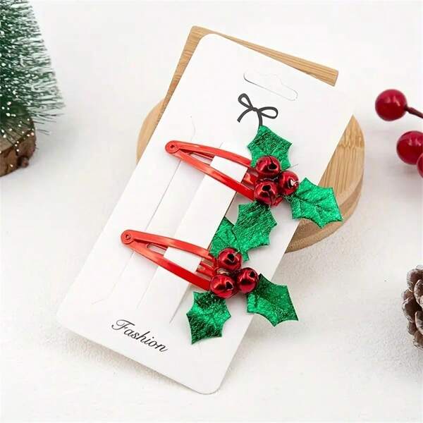 4 Stück Weihnachts-Feiertags-Kleeblatt Haarclips, süße bunte Glocken Haarclips, Weihnachtsparty Deko Kleeblatt Haarclips