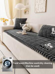 1 husă de canapea matlasată din pluș, pernă de canapea în stil nordic, culoare solidă, husă de canapea pufoasă cu design 3D gros pentru iarnă, protector de canapea antiderapant și antizgârieturi pentru living, dormitor, birou, se potrivește canapelei cu 1/2/3/4 locuri cu cotiera și spătar - Gri inchis - Vizualizare 7