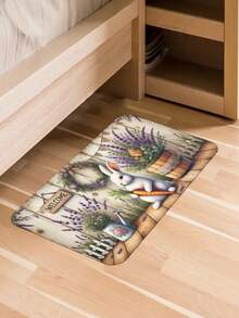 1 peça de tapete de boas-vindas com estampa de coelho da Páscoa e flores - Decoração de Natal - Decoração diária, Lavável à máquina, Durável, Resistente a manchas, Secagem rápida, Adequado para capacho interno/externo