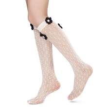 Benefeet Sox Lace Knee High Socks Women Girls Patterned Mesh Fishnet Knee High Stockings Hollow Calf Lolita Sock{"Color_name":"White-Black3dFlowers"} - 白黑3d花朵 - 查看 6