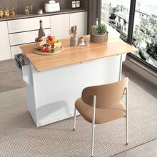 Serving Trolley With Folding Table, 120x46(70)X91, White, With Wheels And Interchangeable Wooden Legs, For Kitchen And Dining Room - White+Natural + MDF + European - View 11