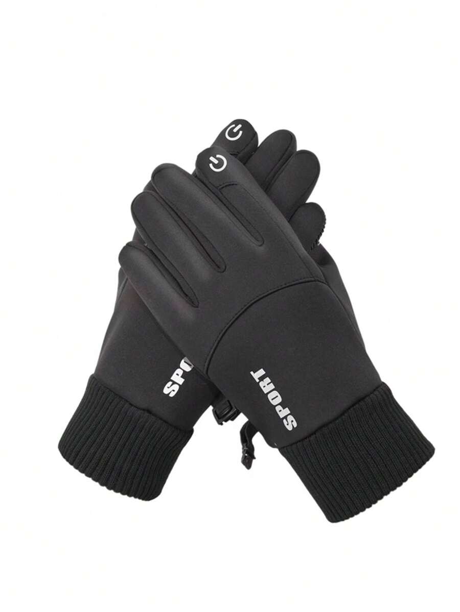 Universal Winter Outdoor Sports Riding Warm Gloves For Men And Women, Letter Decoration, Windproof, Waterproof, Inner Lining For Warmth, Touchscreen Compatible, Winter Fleece, Driving, Hiking, Motorcycle, Warm Gloves.