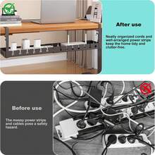 Extendable (43~74cm) Cable Management Tray With Power Outlet Bracket - Adjustable Metal Cable Organizer, Wall-Mounted Clip, Suitable For Home And Office Desk, Black, Can Store Router Cables, Data Cables, Adjustable Length, Desktop And Drawer Organizer, Home Storage - Multicolor - View 6