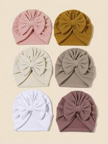 四季新生儿头带帽带蝴蝶结装饰，0-6 个月婴儿针织提花帽 - 彩色 - 查看 5