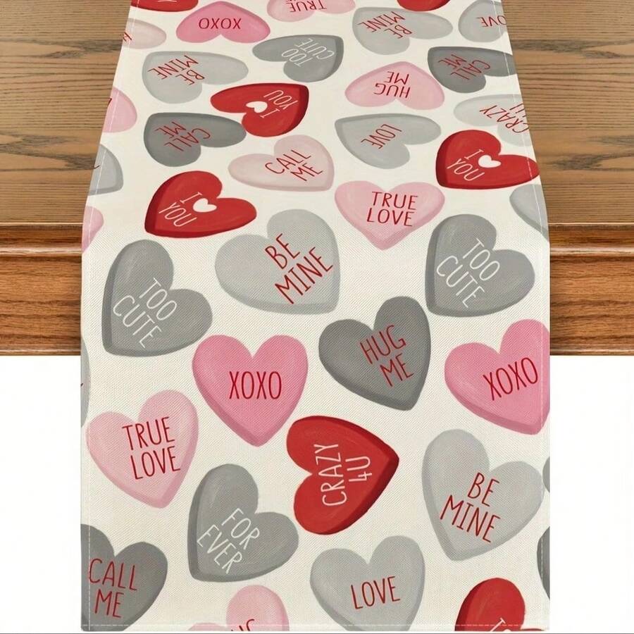 Gray Pink Ture Heart Valentine's Day Table Runner, Seasonal Kitchen Table Decoration Home Party Decoration - Grayish Pink - View 1
