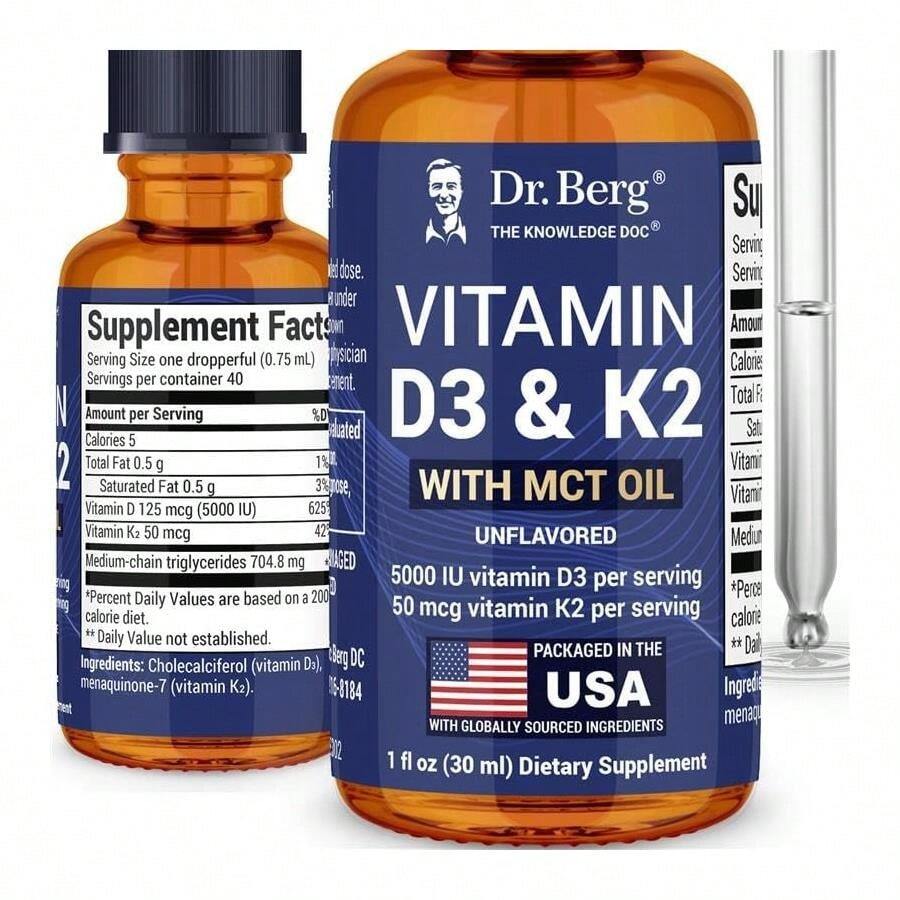 Dr Berg Maximum Strength Vitamin D3 K2 Liquid Drops With MCT Oil ...