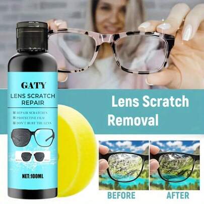 100 ml Crème de réparation des rayures de lunettes, convient aux lunettes de myopie et de mode - Agent de réparation multifonctionnel pour les verres et les montures, prévient les rayures, les traces de doigts, le jaunissement et les signes de vieillissement, compatible avec les verres correcteurs, comprend un étui à lunettes, produit de soins de la vision, conception compacte, protège les lunettes