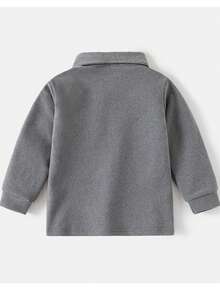 男童Polo领长袖T恤，秋季新品 - 灰色 - 查看 2