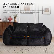 75.2" Wide Giant Bean Bag Couch, Faux Fur Upholstered Lazy Sofa Couch With Pillows, Comfy Loveseat Couch With Large Armrests, Oversized Floor Sofa For Living Room - 黑色 - 查看 5